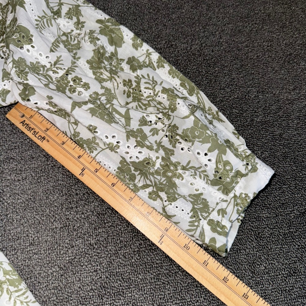 Zara Floral Eyelet Mini Dress Olive Green White Button Front V-Neck XXL Womens - Picture 6 of 10
